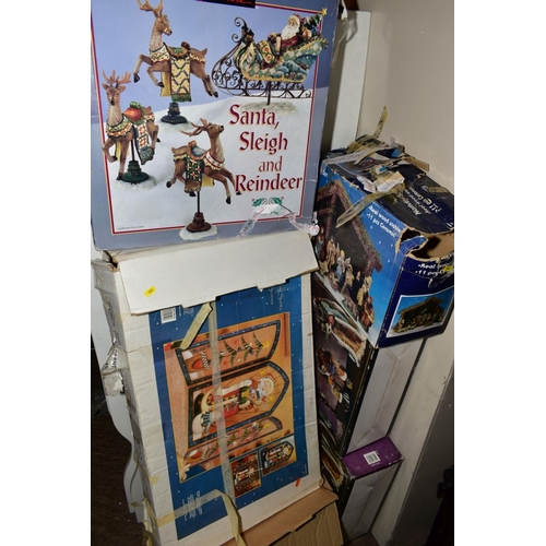 342 - SIX BOXED CHRISTMAS DECORATIONS, comprising a folding fire screen, a nativity set, Santa and Sleigh ... 