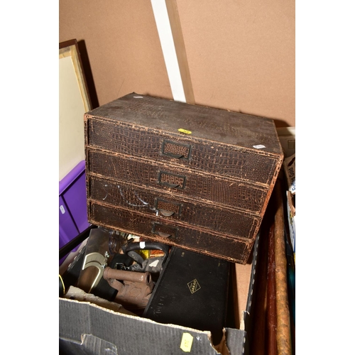 349 - THIRTEEN WALKING STICKS, A CASED PORTABLE TYPEWRITER, a cased Jones manual sewing machine, boxed Jak... 