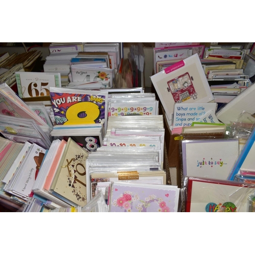 355 - FIVE BOXES OF CARDS to include birthday age cards, 'Folded Ribbon' gift boxes, memo blocks, congratu... 