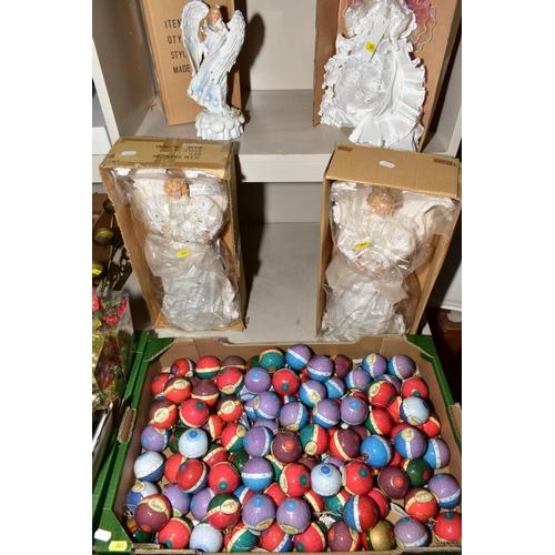 363 - THREE BOXES OF CHRISTMAS TREE DECORATIONS, etc, ten boxed Christmas angel/fairy decorations, metal t... 