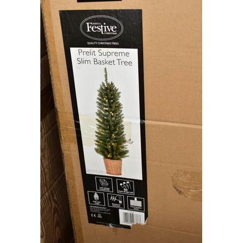 366 - FOUR BOXED ARTIFICIAL CHRISTMAS TREES, one 1.20m pre lit, two 4 1/2ft and one 6ft (4)