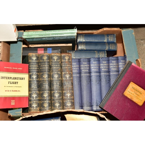 386 - FOUR BOXES OF BOOKS, including Times Atlas of The World, Arthur Mee's Childrens Encyclopedia, Charle... 