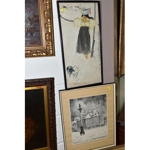 397 - PAINTINGS AND PRINTS to include still life of fruit in muted tones, signed and dated Eva 1987, mount... 