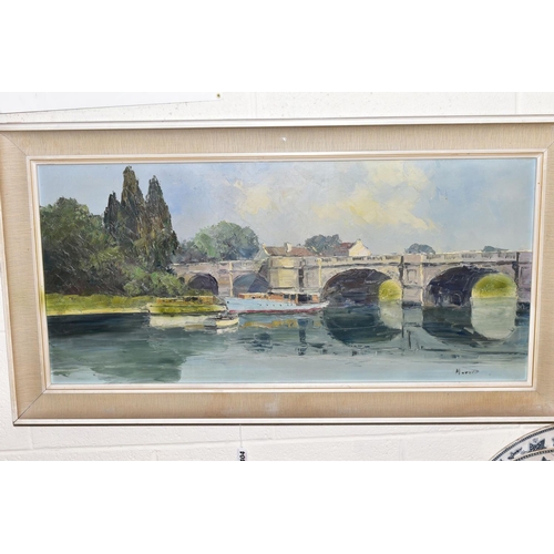 404 - MARCUS (20TH CENTURY) 'THE BRIDGE OVER THE THAMES', boats on the river, signed bottom right, signed ... 