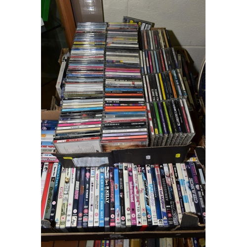 405 - FOUR BOXES OF DVD'S AND CD'S, 'All Saints', 'Tom Jones', 'Metal', 'Odyssey' etc, various tastes