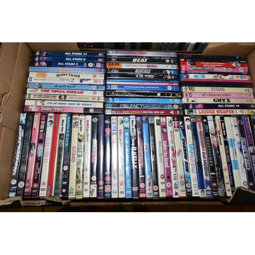 405 - FOUR BOXES OF DVD'S AND CD'S, 'All Saints', 'Tom Jones', 'Metal', 'Odyssey' etc, various tastes