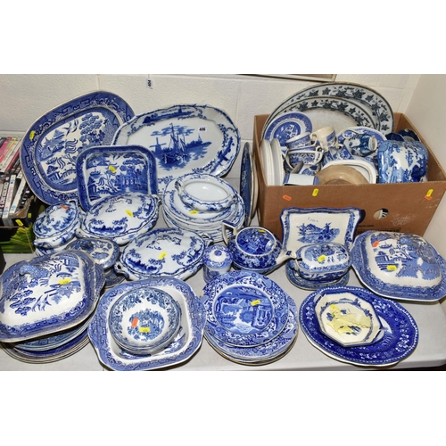 406 - A QUANTITY OF BLUE AND WHITE CERAMICS, to include Copeland 'Italian' Spode, Booths 'Real Old Willow'... 