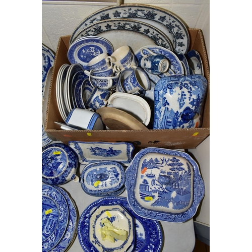 406 - A QUANTITY OF BLUE AND WHITE CERAMICS, to include Copeland 'Italian' Spode, Booths 'Real Old Willow'... 