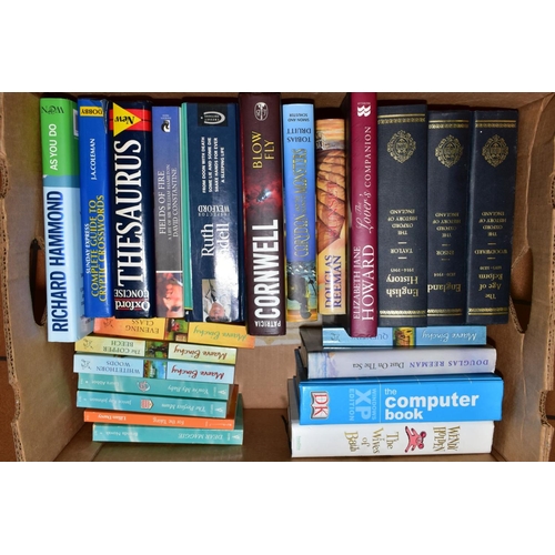 408 - SIX BOXES OF HARDBACK AND PAPERBACK BOOKS, to include collection Marilyn Monroe books, various autho... 