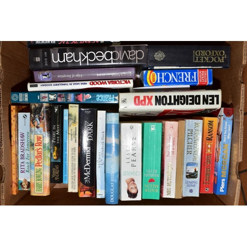 408 - SIX BOXES OF HARDBACK AND PAPERBACK BOOKS, to include collection Marilyn Monroe books, various autho... 