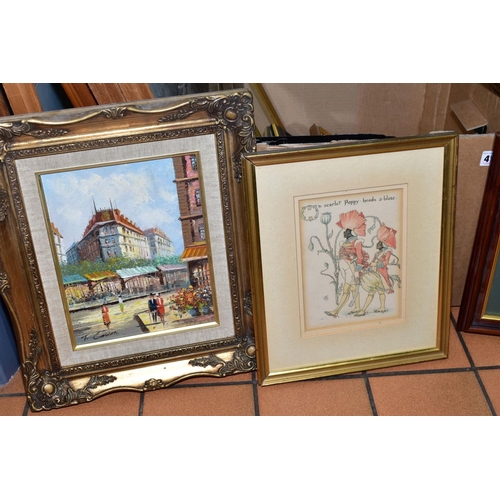 410 - PICTURES AND PRINTS ETC, to include Parisian scene oil on canvas, by T.Cavon?, Ivan Lackovic prints,... 