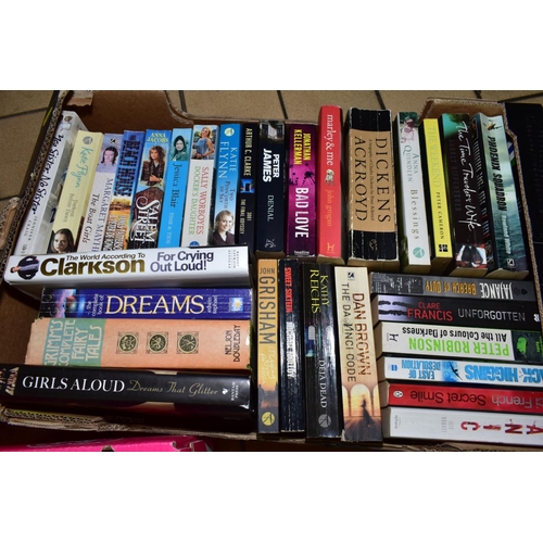 417 - SEVEN BOXES OF MOSTLY PAPERBACK BOOKS, some hardback relating to football, paperback authors Sophie ... 