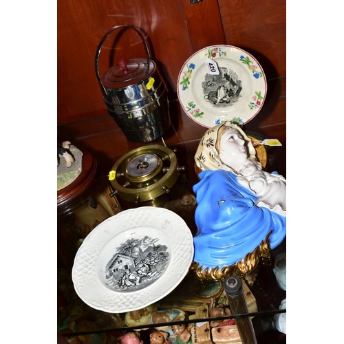 420 - TWO VICTORIAN POTTERY NURSERY PLATES, one titled 'Arabian Nights' together with a chrome biscuit bar... 