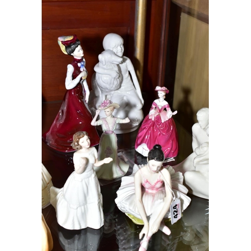 424 - FOURTEEN VARIOUS FIGURINES, to include Royal Worcester 'Reflection', 'New Born' and 'Lady Elizabeth'... 