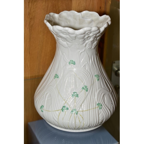 440 - A LARGE BELLEEK VASE, decorated with shamrock, foliage and flowers, blue factory mark to base, appro... 