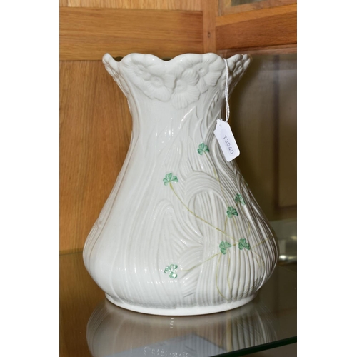 440 - A LARGE BELLEEK VASE, decorated with shamrock, foliage and flowers, blue factory mark to base, appro... 