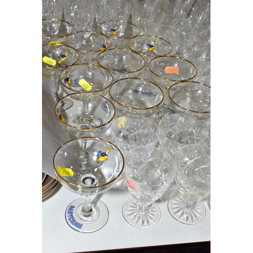 452 - A COLLECTION OF VARIOUS CUT GLASSES, to include twelve Babycham glasses, boxed set of six Edinburgh ... 