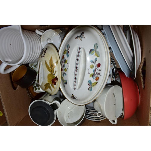 456 - TEN BOXES AND LOOSE KITCHEN RELATED ITEMS, NOVELTY PRESERVE POTS, etc, to include Moria Pottery game... 