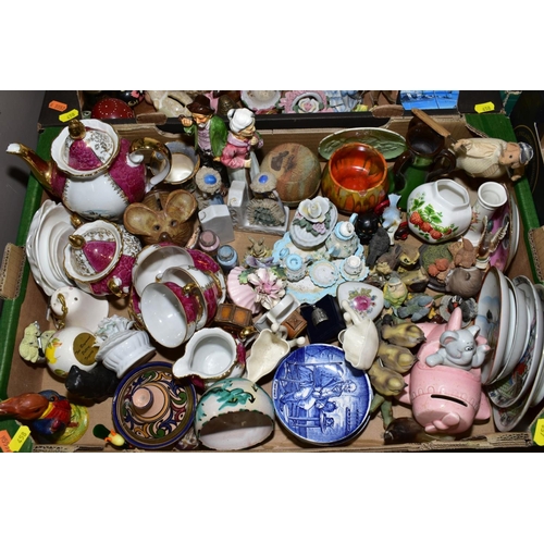 458 - SEVEN BOXES VARIOUS ORNAMENTS, ORNAMENTAL TEASETS, etc, Country Artists and other bird ornaments, et... 