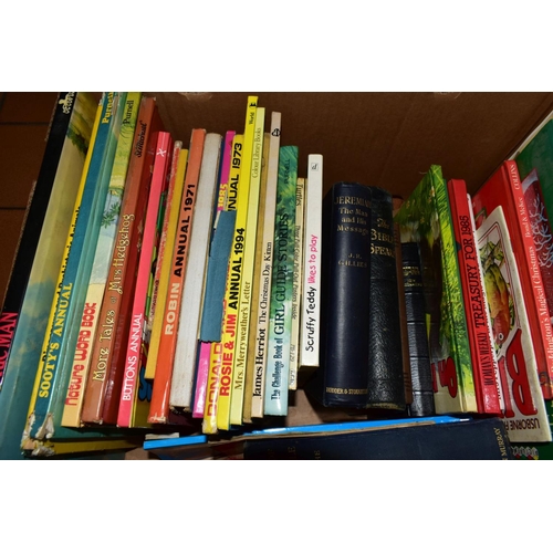 459 - FIVE BOXES AND LOOSE BOOKS, to include children's books (Bloomsbury Books/Warne Beatrix Potter, annu... 