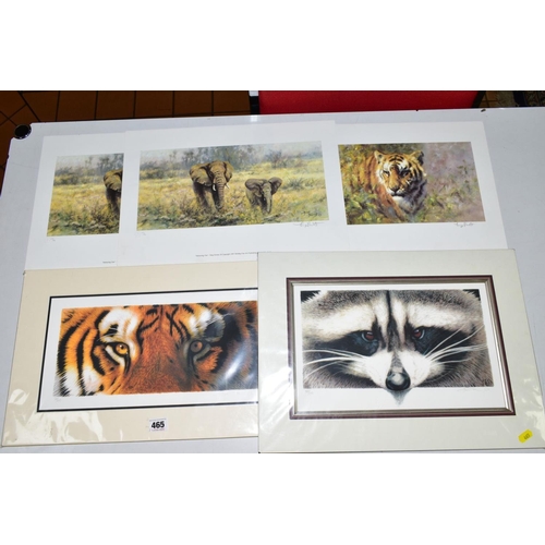 465 - FIVE LIMITED EDITION WILDLIFE PRINTS, comprising 'Majesty' and 'Venturing Out' (2) by Tony Forrest, ... 