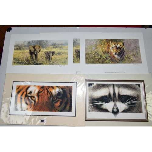 465 - FIVE LIMITED EDITION WILDLIFE PRINTS, comprising 'Majesty' and 'Venturing Out' (2) by Tony Forrest, ... 