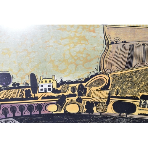 466 - GRAHAM CLARKE (BRITISH 1941), 'Big Field', a Limited Edition Lino cut print, 33/50, depicting a rura... 