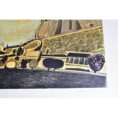 466 - GRAHAM CLARKE (BRITISH 1941), 'Big Field', a Limited Edition Lino cut print, 33/50, depicting a rura... 