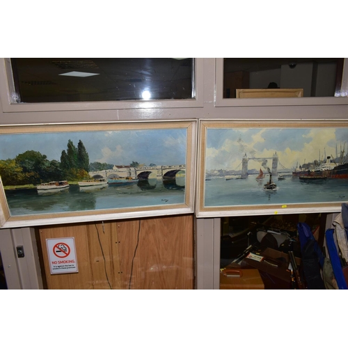 474 - MARCUS (20TH CENTURY), 'KINGSTON BRIDGE, RIVER THAMES', boats on the river, signed bottom right, oil... 