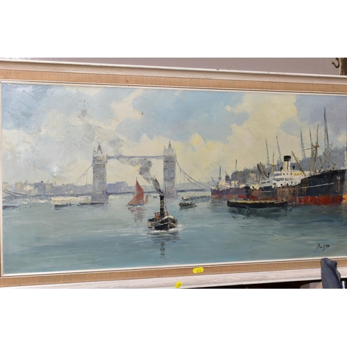 474 - MARCUS (20TH CENTURY), 'KINGSTON BRIDGE, RIVER THAMES', boats on the river, signed bottom right, oil... 