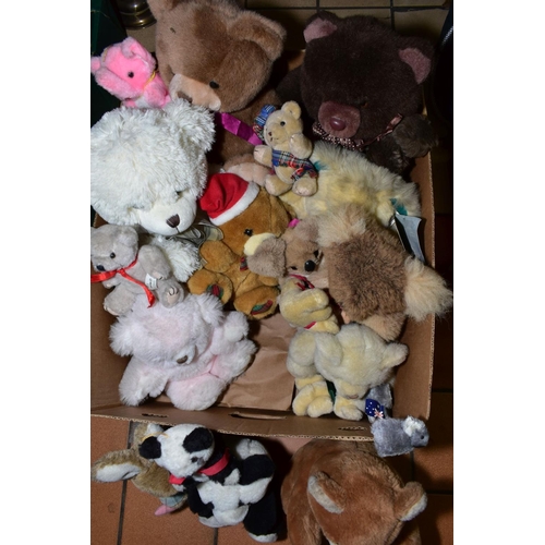 481 - A QUANTITY OF MODERN SOFT TOYS, assorted Bears, Pandas, Koalas, Peter Rabbit, etc