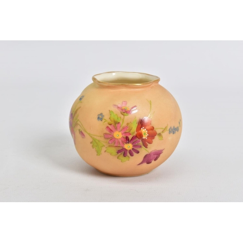 558 - A ROYAL WORCESTER BLUSH IVORY SQUAT GLOBULAR VASE, shape No G161, printed and tinted with floral spr... 