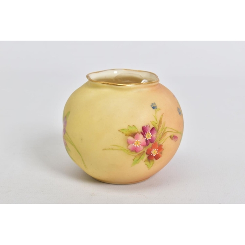 558 - A ROYAL WORCESTER BLUSH IVORY SQUAT GLOBULAR VASE, shape No G161, printed and tinted with floral spr... 