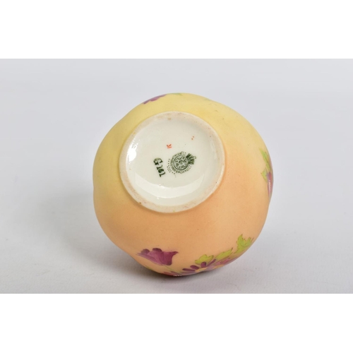 558 - A ROYAL WORCESTER BLUSH IVORY SQUAT GLOBULAR VASE, shape No G161, printed and tinted with floral spr... 