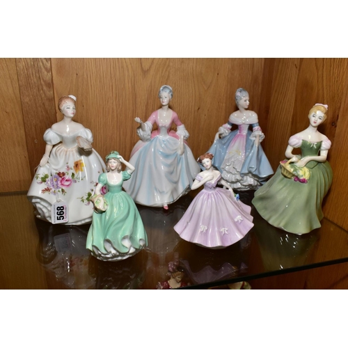 568 - FOUR ROYAL DOULTON AND TWO COALPORT LADY FIGURES, comprising Marilyn HN3002, Clarissa HN2345 (second... 