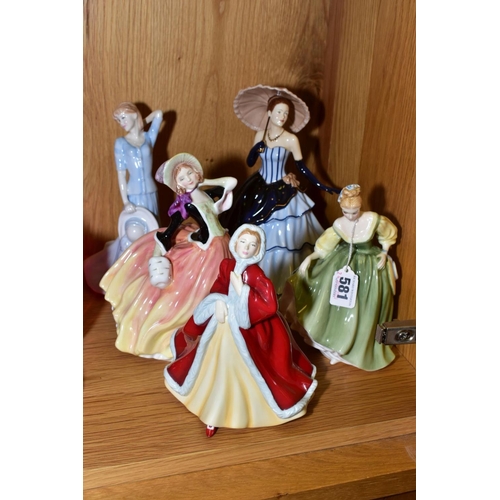 581 - FIVE ROYAL DOULTON LADY FIGURES, comprising Fair Lady HN2193, Pretty Ladies - Amy HN5515, Classics C... 