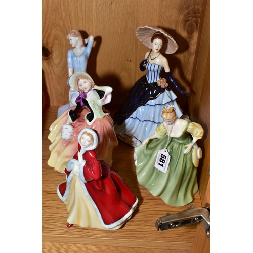 581 - FIVE ROYAL DOULTON LADY FIGURES, comprising Fair Lady HN2193, Pretty Ladies - Amy HN5515, Classics C... 