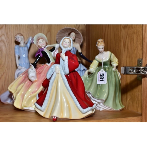 581 - FIVE ROYAL DOULTON LADY FIGURES, comprising Fair Lady HN2193, Pretty Ladies - Amy HN5515, Classics C... 