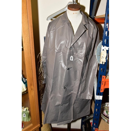 582 - A BOX OF TERYLENE POLYESTER COATS IN BROWN/GREY, small (36''), medium (42'') and large (44'') sizes,... 