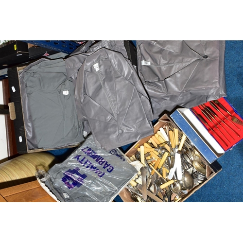 582 - A BOX OF TERYLENE POLYESTER COATS IN BROWN/GREY, small (36''), medium (42'') and large (44'') sizes,... 