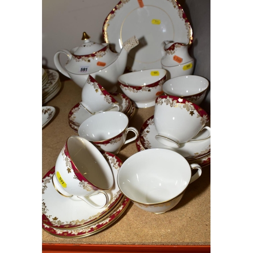 591 - A ROYAL DOULTON 'WINTHROP' PATTERN TEA SET, comprising tea pot, milk and sugar, bread and butter, si... 