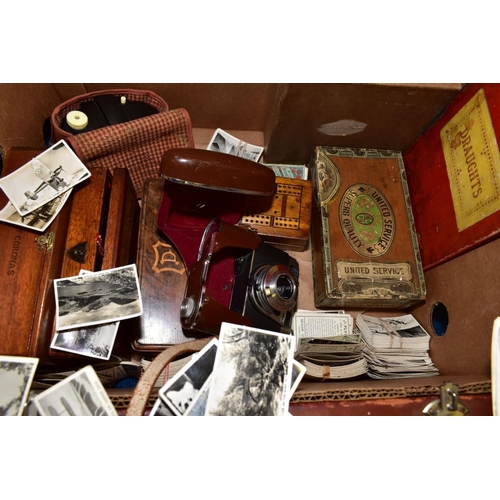 598 - A BOX OF ASSORTED WOODEN BOXES ETC, AND A CASE OF MASONIC REGALIA, to include a small late 19th cent... 