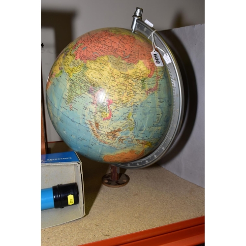 600 - A 1970'S GERMAN 33CM DIAMETER POLITICAL GLOBE, lacks base, a boxed Astral 80-zoom spotting scope wit... 