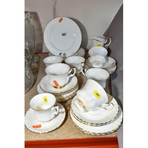 607 - A ROYAL ALBERT 'VAL D'OR' TEA SET, comprising six tea cups and six saucers, a coffee cup and saucer,... 