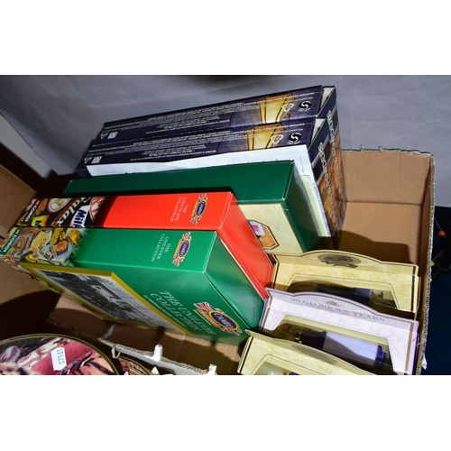 610 - TWO BOXES OF BOXED DIE CAST VEHICLES, including Corgi Public Transport Trams, Lledo Days Gone and ot... 