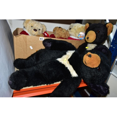 611 - A BOX OF FIVE SECOND HALF 20TH CENTURY AND 21ST CENTURY TEDDY BEARS, including two Deans Childsplay ... 