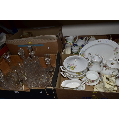 612 - FOUR BOXES OF GLASSWARE, KITCHEN CERAMICS, ORNAMENTS ETC, including a small quantity of Royal Albert... 