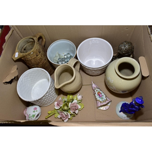 612 - FOUR BOXES OF GLASSWARE, KITCHEN CERAMICS, ORNAMENTS ETC, including a small quantity of Royal Albert... 