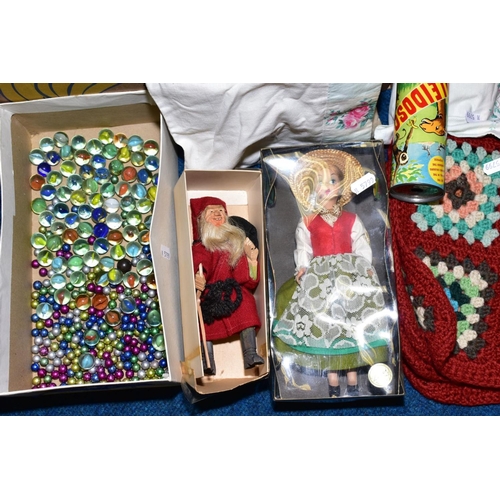 614 - A BOX OF VINTAGE TOYS, to include Fuzzy-Felt (Hospital, Play-Farm, Winnie-the-Pooh and Fairy Tales),... 