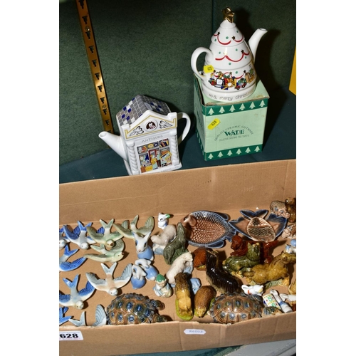 628 - TWO WADE NOVELTY TEAPOTS AND A BOX OF WADE WHIMSIES, including Rabbit family, second issue, Lucky Le... 